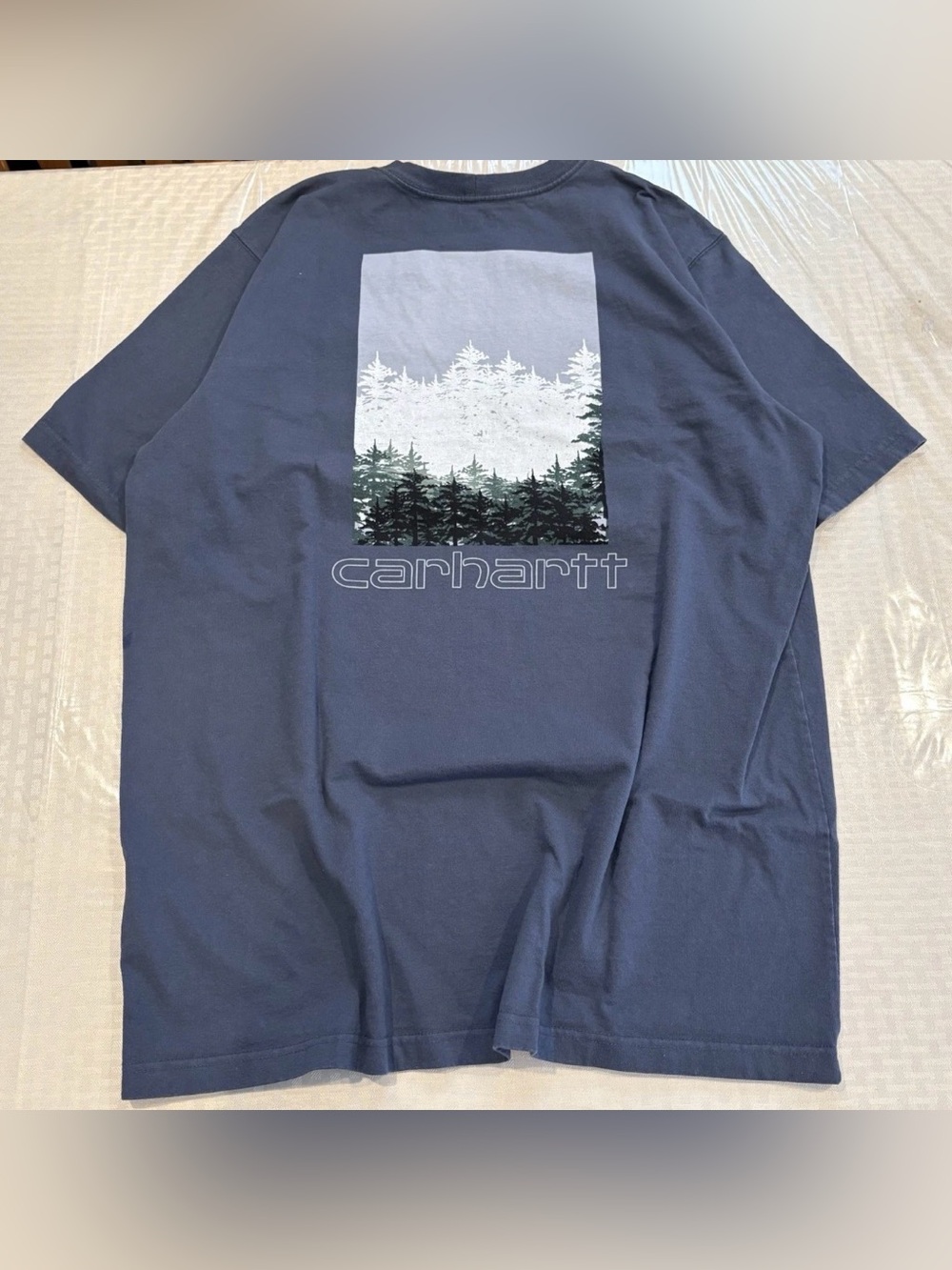 Carhartt T-Shirt Size XL Forest Graphic Pocket Back Print Relaxed Fit Blue Gray